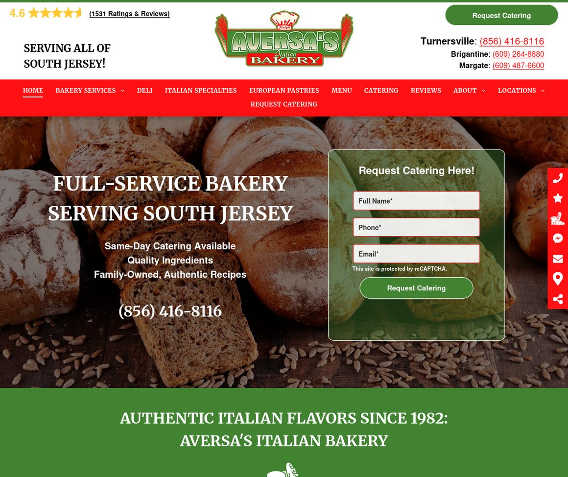 A dated, hard-to-read bakery website — the 'before'