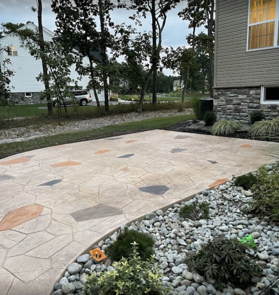 Stamped flagstone patio by Jersey Concrete